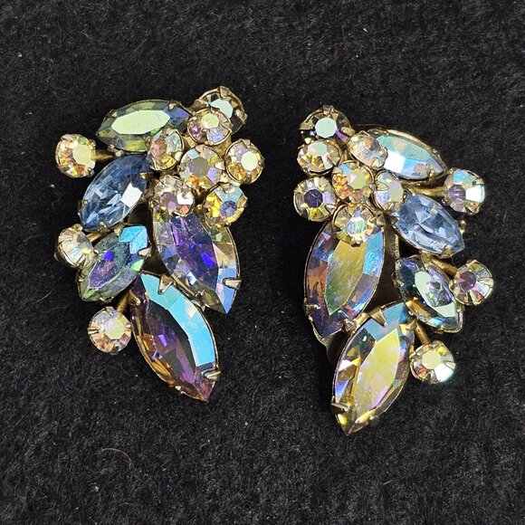 Sherman Earrings Clip On Purple Blue Pair Vintage Signed Stunning - Picture 11 of 11